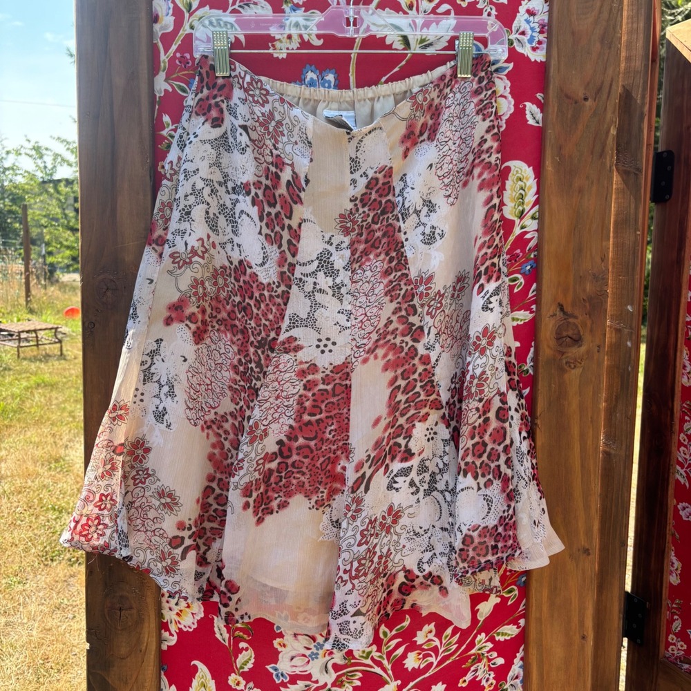 Vintage 2000's Floral Leopard Print Whimsy Midi Skirt Size M-L